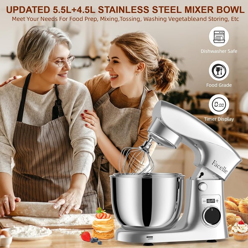 Facelle 1500W Konyhai Robotgép Dagasztógép 5,5L Tészta Keverő Csendes