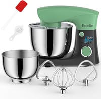 Facelle Konyhai Robotgép 1500W - 5,5L Dagasztógép 10 Sebességgel, Bolygómozgással, Rozsdamentes Acél Tállal, 3 Keverőfejjel, Zöld-szürke 1