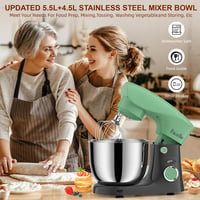 Facelle Konyhai Robotgép 1500W - 5,5L Dagasztógép 10 Sebességgel, Bolygómozgással, Rozsdamentes Acél Tállal, 3 Keverőfejjel, Zöld-szürke 6