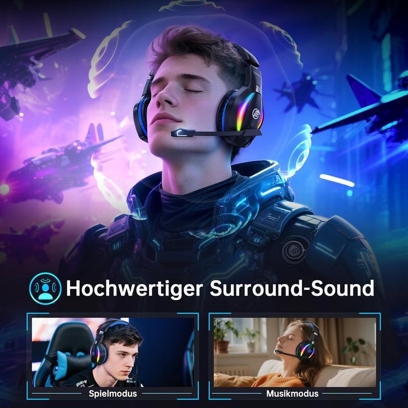 Fachixy FC100 Wireless Gaming Headset 2.4G PS5 PS4 PC Switch, 50 órás akkumulátor - RGB Black/Blue, Pro-Wireless