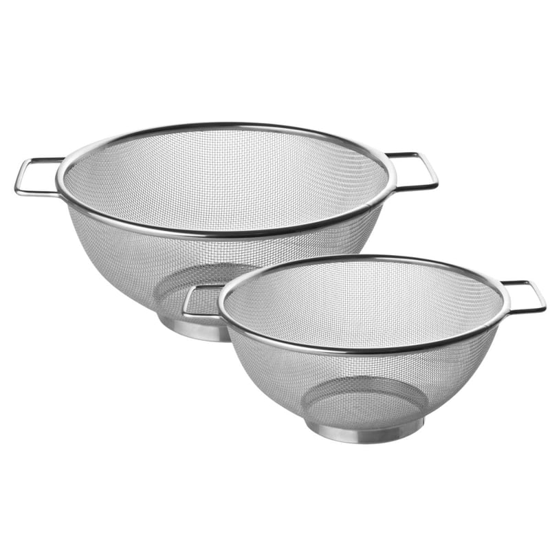 Fackelmann 9983650 Súprava nerezových sitiek 2 ks – čínske sitko a cedidlo, strieborná, priemer 20 cm a 26 cm