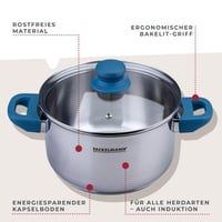 Oală din oțel inoxidabil Fackelmann Essential, diametru 20 cm, cu mânere albastre soft-touch, pentru toate tipurile de plită 2