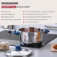 Oală din oțel inoxidabil Fackelmann Essential, diametru 20 cm, cu mânere albastre soft-touch, pentru toate tipurile de plită 3