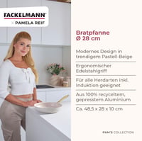 Tigaie Fackelmann x Pamela Reif 28 cm - Aluminiu reciclat cu înveliș ceramic fără PFAS, bej pastel, pentru toate plitele 3
