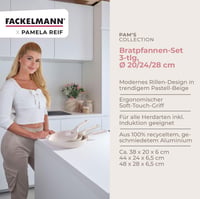 Sada panvíc Fackelmann x Pamela Reif 3 ks – Ø 20/24/28 cm, pastelová béžová, keramický povrch bez PFAS, recyklovaný hliník, na všetky typy sporákov 3