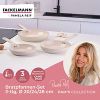 Sada panvíc Fackelmann x Pamela Reif 3 ks – Ø 20/24/28 cm, pastelová béžová, keramický povrch bez PFAS, recyklovaný hliník, na všetky typy sporákov 2