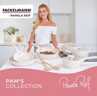 Sada panvíc Fackelmann x Pamela Reif 3 ks – Ø 20/24/28 cm, pastelová béžová, keramický povrch bez PFAS, recyklovaný hliník, na všetky typy sporákov 9