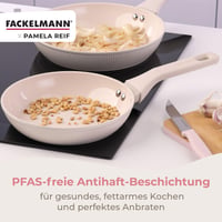 Sada panvíc Fackelmann x Pamela Reif 3 ks – Ø 20/24/28 cm, pastelová béžová, keramický povrch bez PFAS, recyklovaný hliník, na všetky typy sporákov 7