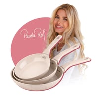 Sada panvíc Fackelmann x Pamela Reif 3 ks – Ø 20/24/28 cm, pastelová béžová, keramický povrch bez PFAS, recyklovaný hliník, na všetky typy sporákov 1