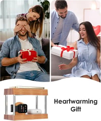 Alltripal 4-in-1 Vezeték Nélküli Éjjeli Lámpa Töltőállomás - iPhone/Apple Watch/AirPods Töltő Fa Dizájnnal, 3 Színhőmérséklet, Állítható Fén 8