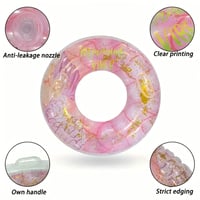 Colac de înot gonflabil FaDazCruxt cu paiete, transparent, model sirenă, 90 cm, roz-roșu, pentru adulți și copii, petrecere la piscină de vară 3