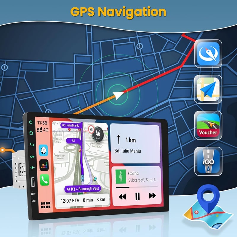 Hikity 1 DIN Autórádió 9" Érintőkijelzővel - Vezeték Nélküli CarPlay, Android Auto, Bluetooth, Tolatókamera, FM/AM, USB, Tükrözés, Kormányve
