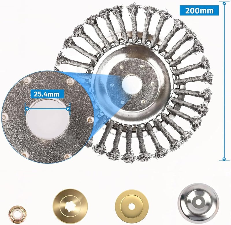 Fadun Acél Gyomkefe Bozótvágóhoz 200x25,4mm - Univerzális Drótkefe Gyom és Moha Eltávolításához Kertben, Járdán, Ereszcsatornán