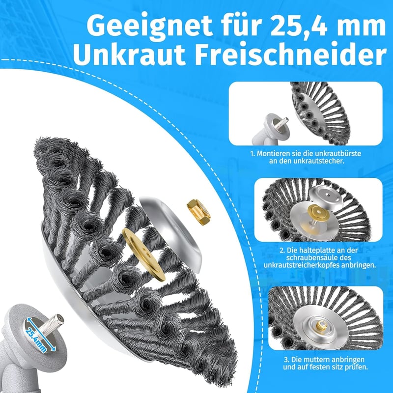 Fadun Acél Gyomkefe Bozótvágóhoz 200x25,4mm - Univerzális Drótkefe Gyom és Moha Eltávolításához Kertben, Járdán, Ereszcsatornán