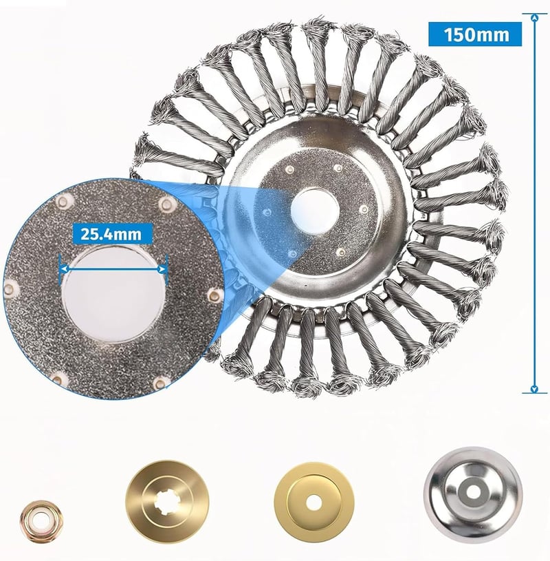 Fadun drótkefés gyomkefe fűkaszához 150 x 25.4 mm acél drótkefe gyom és moha eltávolításhoz