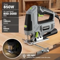 WORKPRO Dekopírűrész 850W - 6 Sebességfokozat, 4 Ingaállás, LED Világítás, ±45° Vágási Szög, Porelszívó Funkcióval, 7 Fűrészlappal, Fa és Fém 2