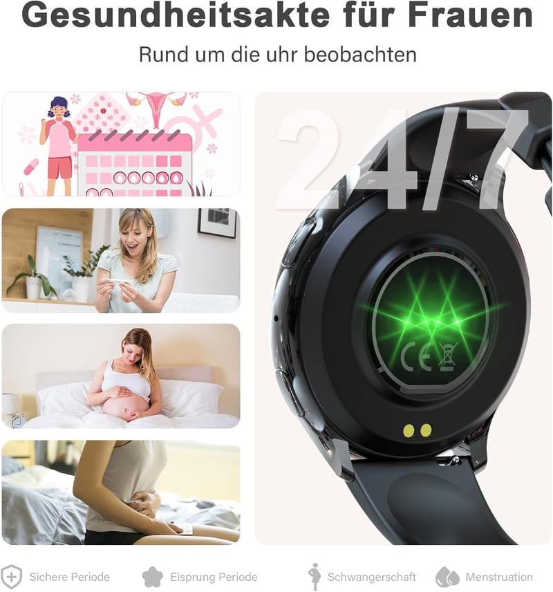 fitonyo Okosóra Nőknek - 1,32" AMOLED Kijelző, Híváskezelés, 120 Sportmód, Egészségfigyelés, Android/iOS, Fekete