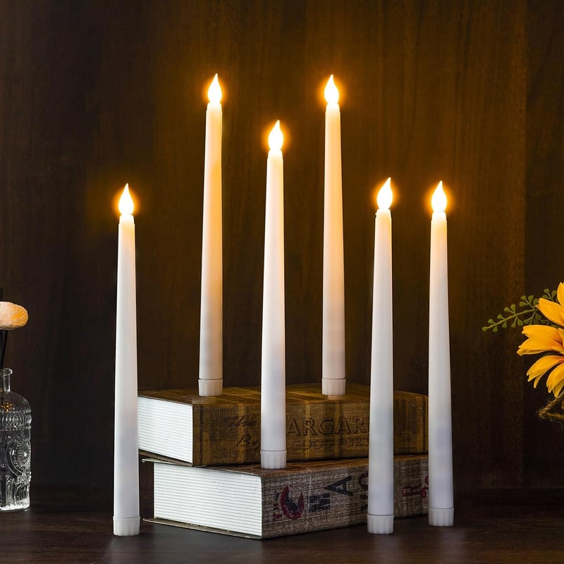 FAEFTY 24 db fehér LED lángmentes hosszú gyertya, elemes asztali dekor karácsonyra és esküvőre