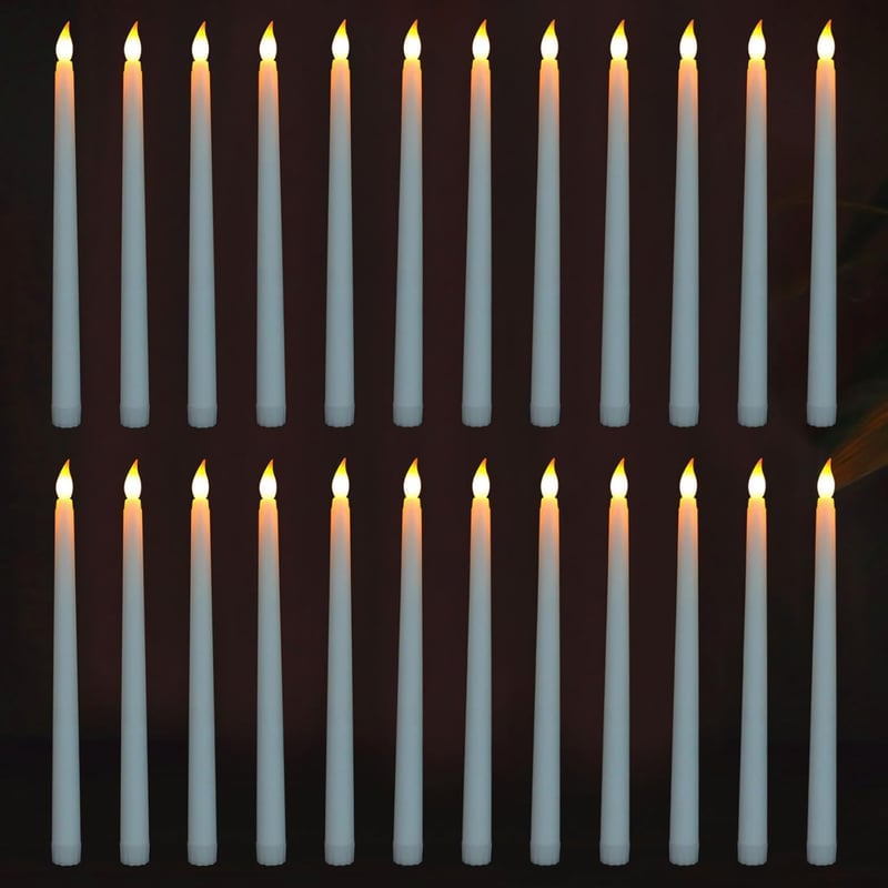 FAEFTY 24 db fehér LED lángmentes hosszú gyertya, elemes asztali dekor karácsonyra és esküvőre