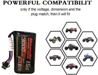 RoaringTop 7.4V 3000mAh RC autó akkumulátor - Kompatibilis DE43, DE60 modellekkel 4