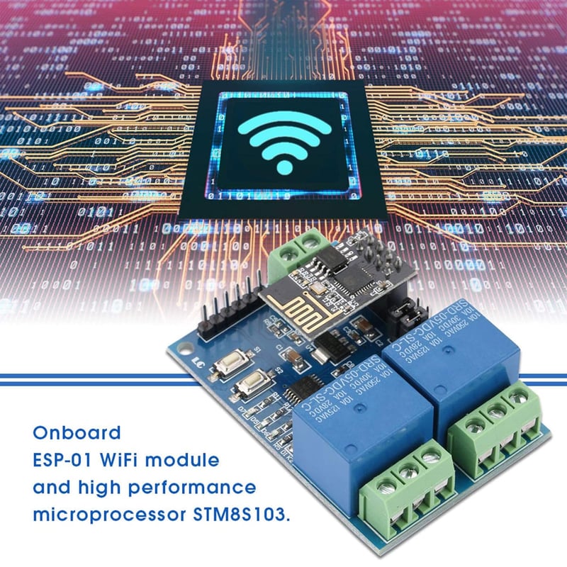 Fafeicy ESP8266 Kétcsatornás WiFi Relé Modul - 5V IOT Okosotthon Vezérlő, Távoli Kapcsoló Mobilalkalmazással, 59x40mm