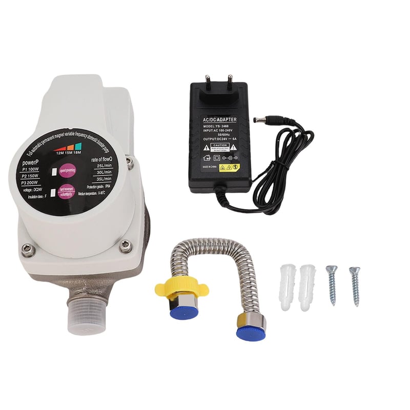 Fafeicy IP64 pumpa za povećanje tlaka vode 100-200W, 25-35 L/min, automatski motor bez četkica s 3 brzine, za slavine, WC, tuševe, bojlere, EU utikač