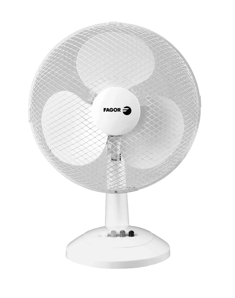 Stolný ventilátor Fagor Aero Desk biely, 35 W, 3 rýchlosti, oscilácia, hliníkový motor, ochranná mriežka, vhodný do kancelárie a spálne