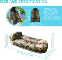 FainFun Felfújható tengerparti kanapé 230 x 70 cm Oxford 210D Army zöld terepszín párnával oldalzsebekkel 2