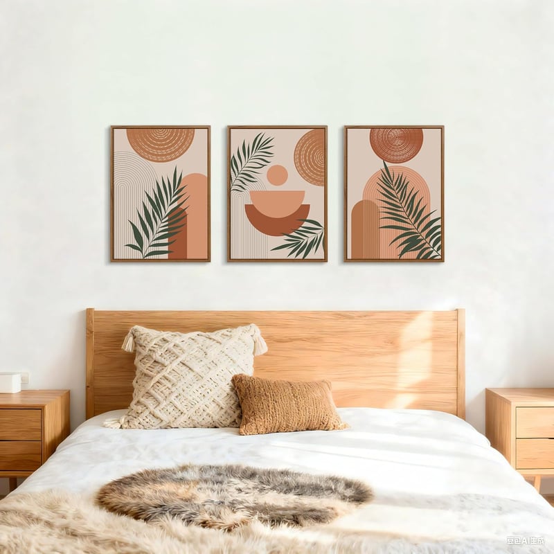 FajerminArt 3 db boho geometrikus vászonkép kerettel narancs növény leveles falikép nordic minimal 30x40 cm nappali háló iroda