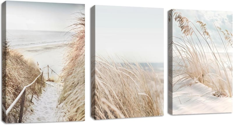 FajerminArt set 3 tablouri canvas mari, înrămate, peisaj marin și zăpadă, decor de perete modern, boho, botanic, 40 x 60 x 3 cm, pentru living și dormitor