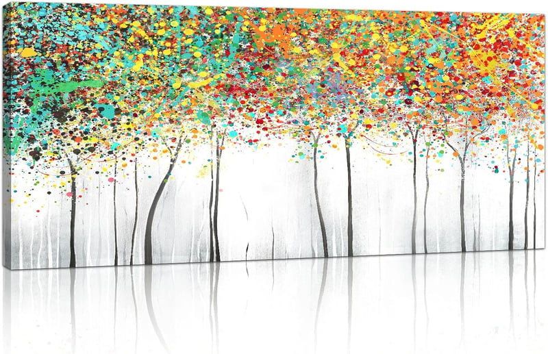 FajerminArt Absztrakt Virágzó Fa Vászonkép 120x50cm Színes Falikép Nappalihoz Hálóhoz Keret Nélkül