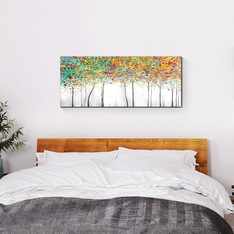 FajerminArt Absztrakt Virágzó Fa Vászonkép 120x50cm Színes Falikép Nappalihoz Hálóhoz Keret Nélkül