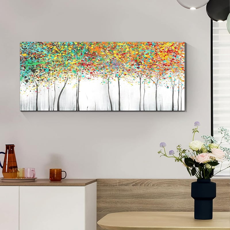 FajerminArt Absztrakt Virágzó Fa Vászonkép 120x50cm Színes Falikép Nappalihoz Hálóhoz Keret Nélkül
