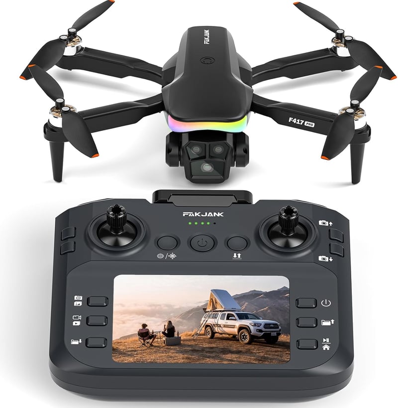 Dronă RC FAKJANK cu cameră 4K, iluminare LED RGB, quadcopter FPV cu telecomandă, mod headless, menținere a altitudinii, poziționare optică