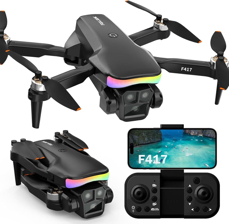 FAKJANK F417 1080P WiFi FPV drón két kamerával, 90 fokos látószöggel, színes LED lámpákkal, brushless quadcopter kültéri RC kezdőknek fiúkna