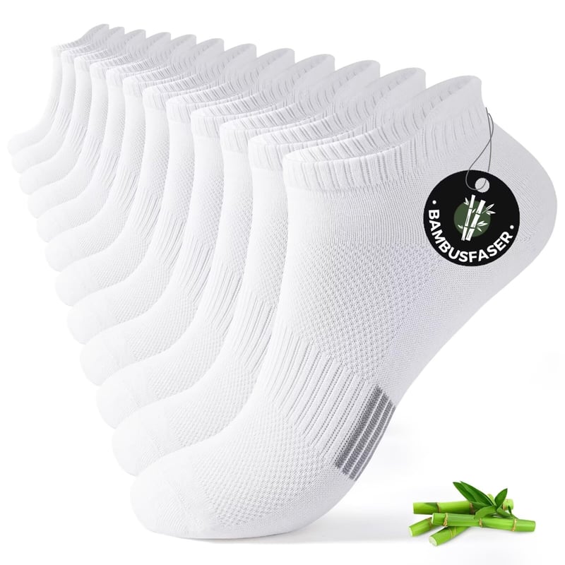 FALARY Bamboo Sneaker Zokni Férfi Női 6 Pár Fehér 43-46-os Méret Rövid Sportszokni Lélegző Antibakteriális Futózokni Unisex