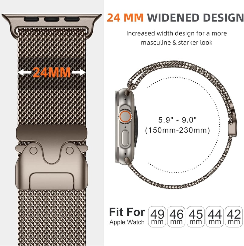 Faliogo Rozéarany Acél Szíj Apple Watch Ultra 2/Ultra Órához - Ejtőernyős Csattal, Kompatibilis Series 10 46mm, 9/8/7 45mm, SE2/SE/6/5/4 44m