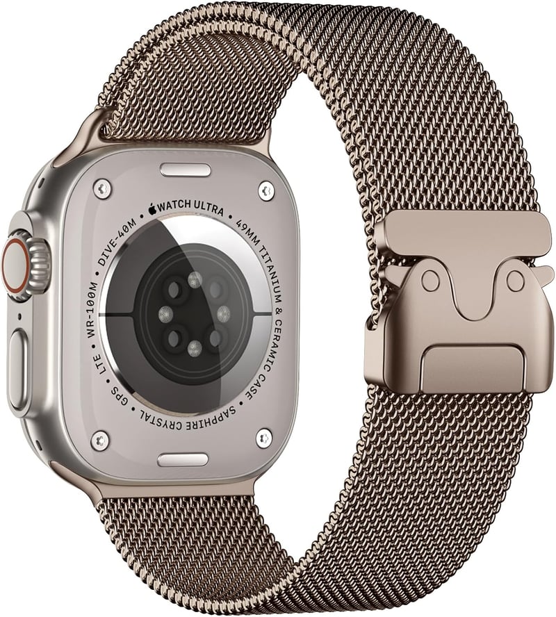 Faliogo Rozéarany Acél Szíj Apple Watch Ultra 2/Ultra Órához - Ejtőernyős Csattal, Kompatibilis Series 10 46mm, 9/8/7 45mm, SE2/SE/6/5/4 44m