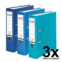 Sada 3 zakladačov Falken PP-Color, šírka 8 cm, DIN A4, mix farieb, s obalom z recyklovaného plastu Ocean a vymeniteľným chrbtovým štítkom 2