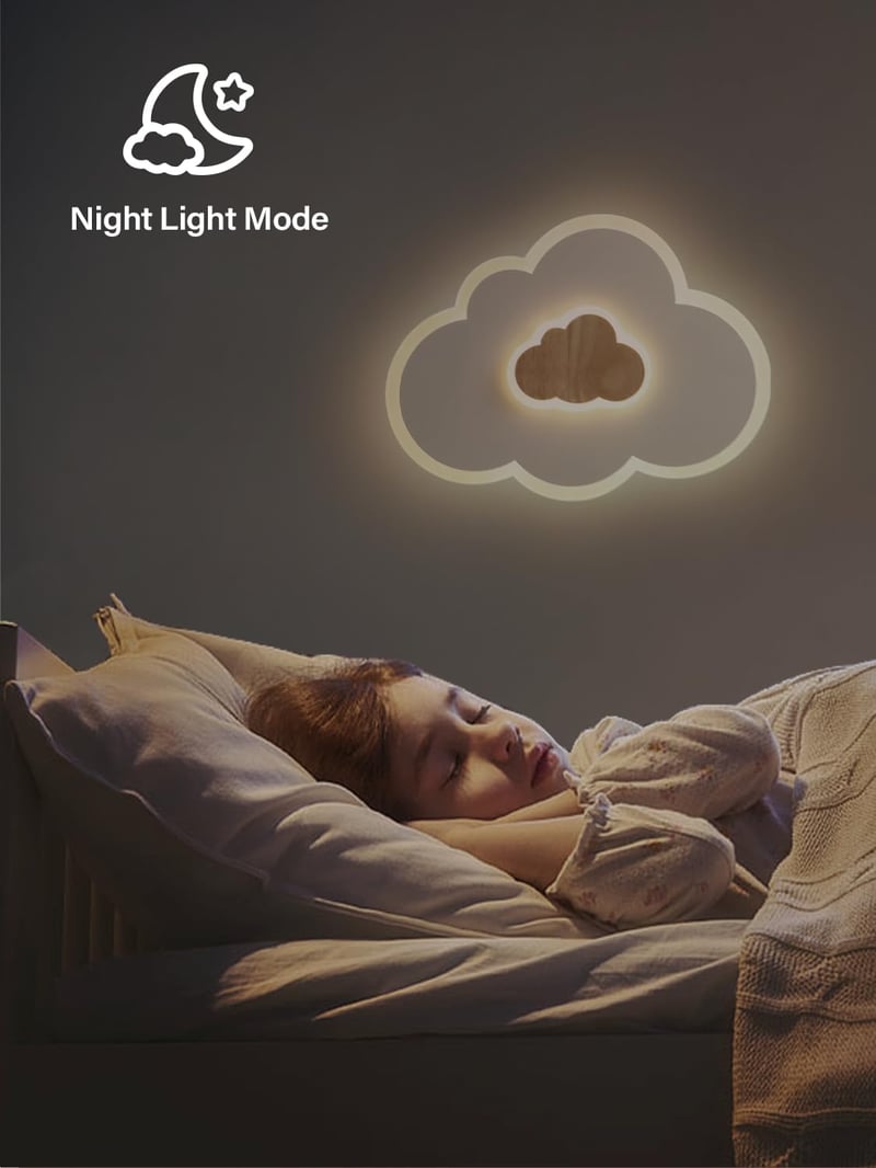 FANLG Felhő mintás LED mennyezeti lámpa gyerekszobába 26W 50 cm fa betéttel dimmelhető távirányítóval 3000-6000K