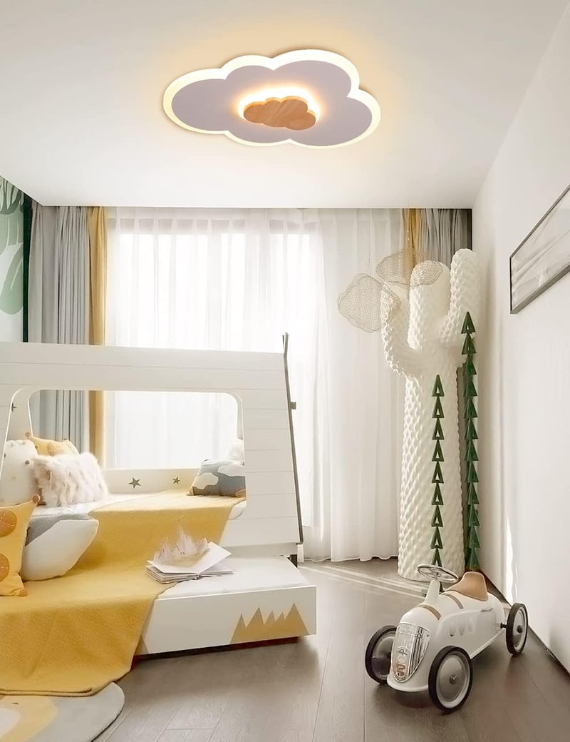 FANLG Felhő mintás LED mennyezeti lámpa gyerekszobába 26W 50 cm fa betéttel dimmelhető távirányítóval 3000-6000K