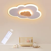 FANLG Felhő mintás LED mennyezeti lámpa gyerekszobába 26W 50 cm fa betéttel dimmelhető távirányítóval 3000-6000K 1