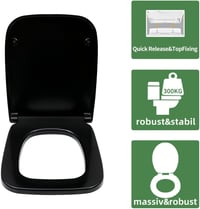 Fanmitrk négyzet alakú WC ülőke soft-close mechanizmussal, fekete duroplast 2