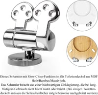 Fanmitrk Puha lecsengésű wc fedél zsanér rögzítő készlet krómozott cinkötvözetből, MDF fa bambusz wc ülőkéhez 2