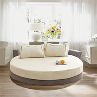 FANSU Okrugla rastezljiva plahta 180x180+25 cm bež, mekana pamučna plahta na gumu za boxspring krevete, prozračna zaštita za madrac za hotele i vodene krevete 1