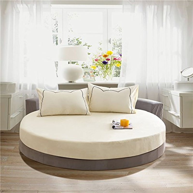 FANSU Okrugla rastezljiva plahta 180x180+25 cm bež, mekana pamučna plahta na gumu za boxspring krevete, prozračna zaštita za madrac za hotele i vodene krevete
