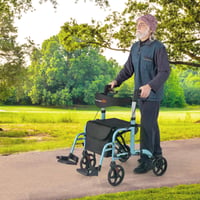 Rollator pliabil 2 în 1 FANTASK, reglabil pe înălțime în 6 trepte, cadru de mers din aluminiu cu scaun, geantă, frână și suport pentru baston, albastru 2
