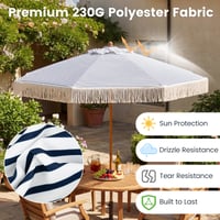 FANTASK Ø 200 cm Umbrelă de soare cu ciucuri, umbrelă romantică de grădină, umbrelă boho pentru terasă și balcon, albastru-alb 2