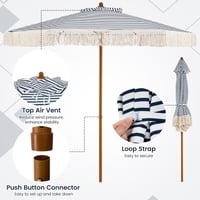 FANTASK Ø 200 cm Umbrelă de soare cu ciucuri, umbrelă romantică de grădină, umbrelă boho pentru terasă și balcon, albastru-alb 7