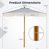 FANTASK Ø 200 cm Umbrelă de soare cu ciucuri, umbrelă romantică de grădină, umbrelă boho pentru terasă și balcon, albastru-alb 6